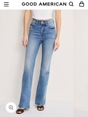 Good American Medium Wash High-Rise Wide Leg Jeans